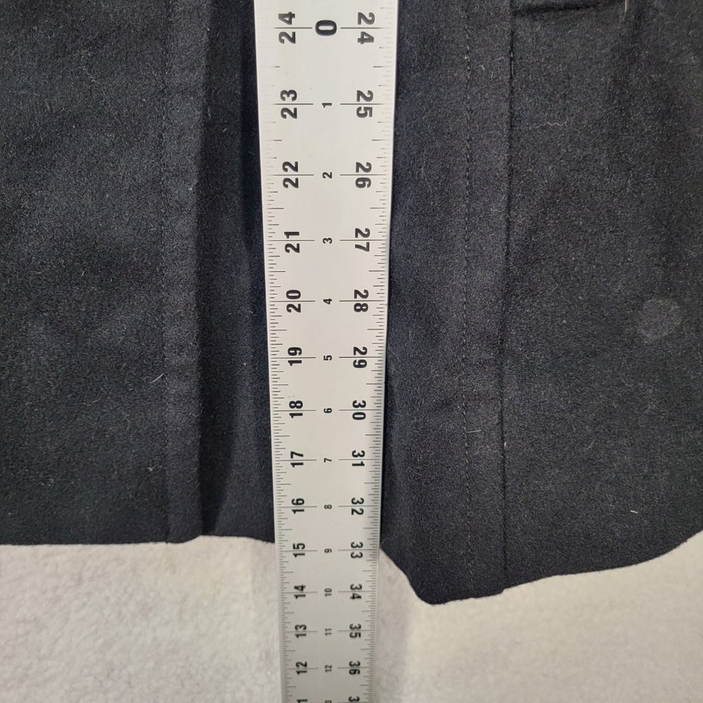 Kimchi Blue Black Wool Ruffled Button High Neck Classic Warm Pea Coat Jacket - Picture 9 of 15